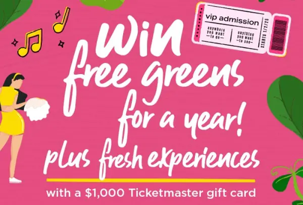 Win $1000 Ticket Master Gift Card and Year Supply of Free Salad! (23 Winners)