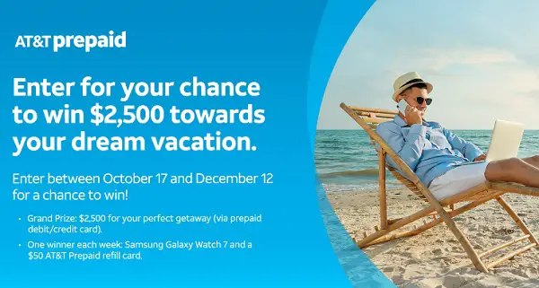 AT&T Prepaid Sweepstakes: Win $2500 For Dream Vacation or Weekly Prizes