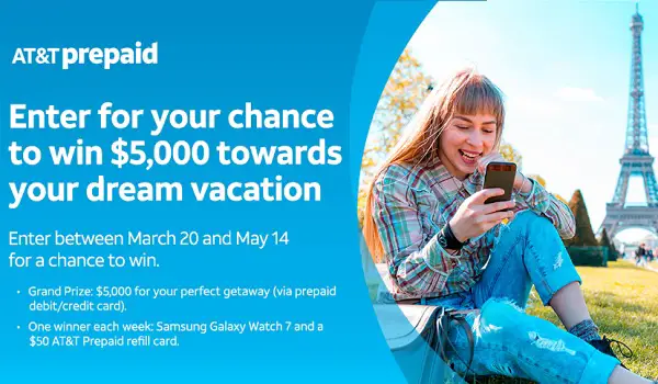 AT&T Prepaid Sweepstakes: Win $5000 For Dream Vacation or Weekly Prizes