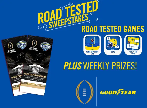 GoodYear Road Tested Sweepstakes: Win a Trip to Cotton Bowl Classic & More