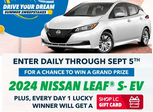 Shop LC Drive Your Dream Car Giveaway: Win 2024 Nissan Leaf EV!