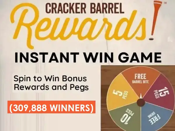 Cracker Barrel Rewards Instant Win Game Giveaway (300000+ Winners)