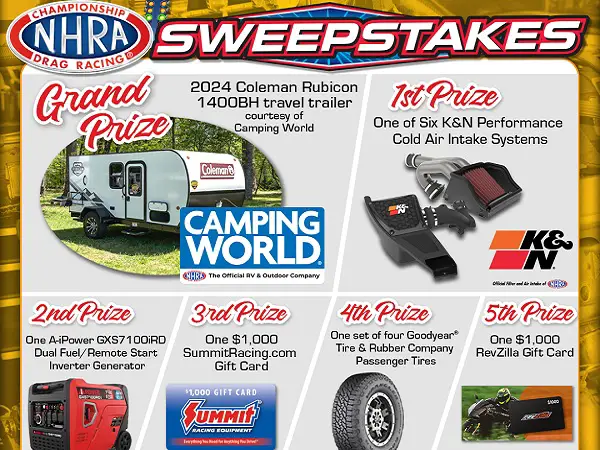 NHRA Sweepstakes: Win a Free Coleman Travel Trailer and More!