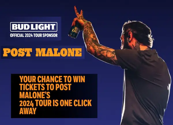 Bud Light Post Malone Tour Concert Tickets Giveaway (25 Winners)