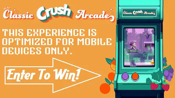 Classic Crush Arcade Machine Giveaway: Instant Win Video Game Prizes (1,500+ Winners)