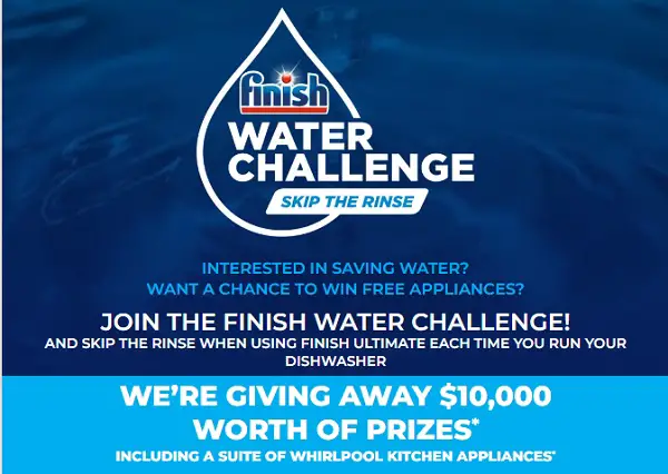 Finish Water Challenge Sweepstakes: Win Free Whirlpool Kitchen Appliances and More! (10 Winners)