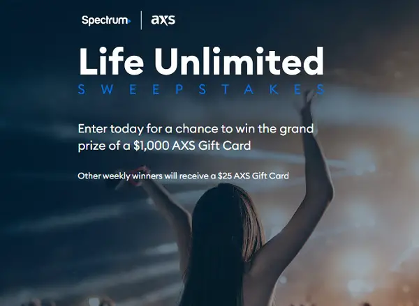 Spectrum Life Unlimited Sweepstakes: Win $25 AXS Gift Card Every Week! (4000 Winners)