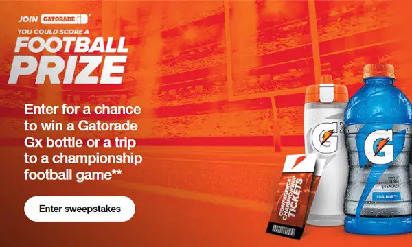 Win Gatorade Gx Bottle or A Trip To A Championship Football Game! (3200+ Prizes)