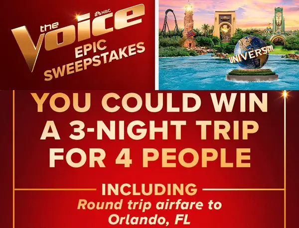 NBC Voice Sweepstakes 2024: Win a Trip to Universal Orlando Resort!