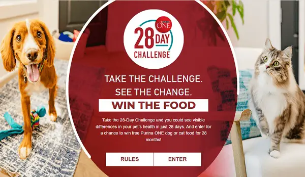 Purina 28 Day Challenge Sweepstakes: Win 28 Months of FREE Purina Dog or Cat Food!