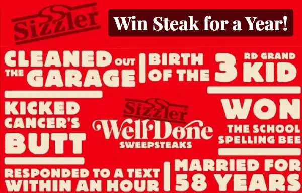 Sizzler Sweepsteaks: Win Free Steak for a Year & a $200 Restaurant Gift Card