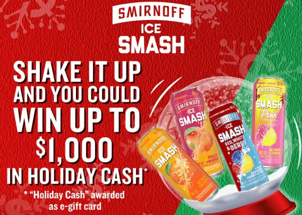 Smirnoff Ice Holiday Cash giveaway: Win Up to $1000 In Holiday Cash! (86 Winners)