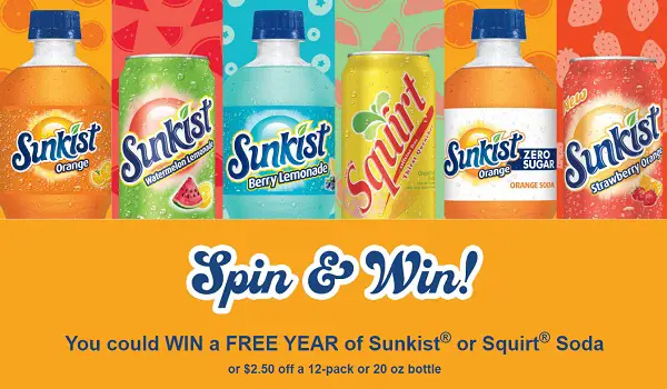 Win a Free Year of Sunkist or Squirt Soda!
