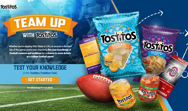 Team Up with Tostitos Sweepstakes: Win a Free Tickets to a College Football Game!