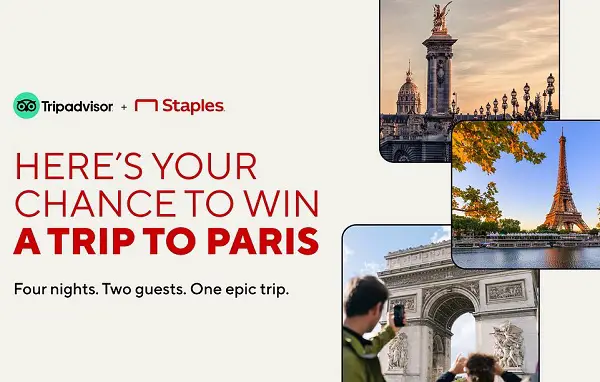 Win a Trip to Paris & $25 Staples Gift Card Giveaway (250+ Winners)