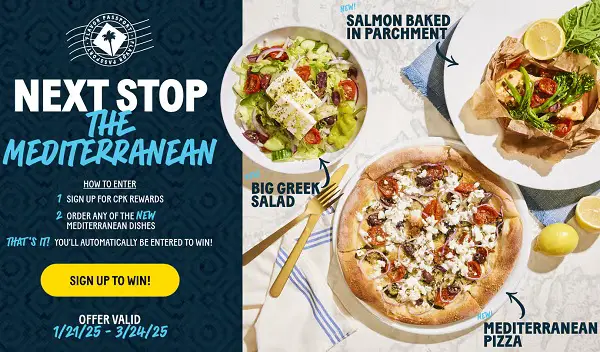 CPK Flavors of the Mediterranean Sweepstakes: Win $5,000 Gift Card for Cruise Vacation!