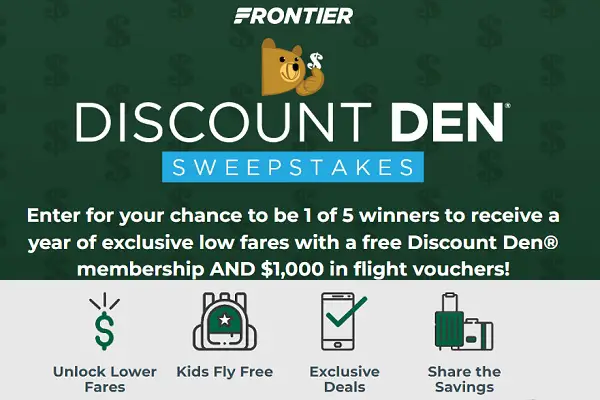 Frontier Airlines Discount Den Membership Giveaway (5 Winners)