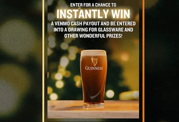 Guinness Holiday Giveaway: Instant Win $15 Venmo Cash, Crystal Mug & Holiday Gear