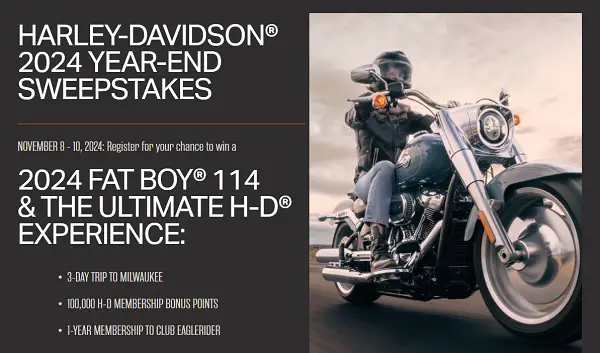 Harley-Davidson 2024 Year-End Sweepstakes: Win H-D Fat Boy 114 and More!