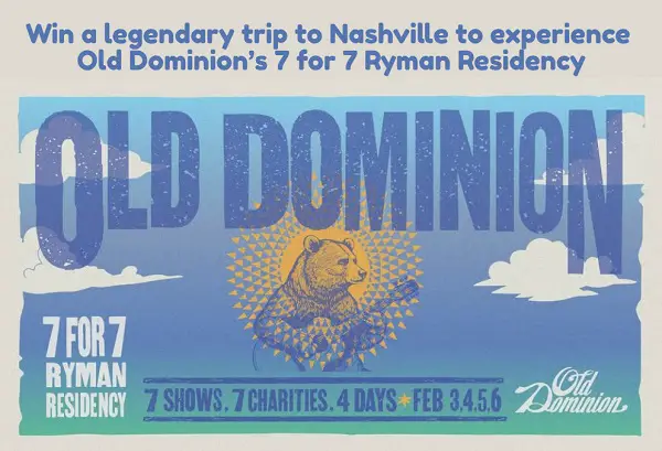 Win A Trip To Nashville To Experience Old Dominion’s 7 For 7 Ryman Residency!