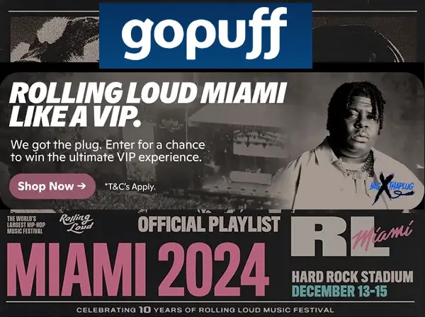 Gopuff Rolling Loud Miami Trip Giveaway: Win a Trip to Miami Music Festival