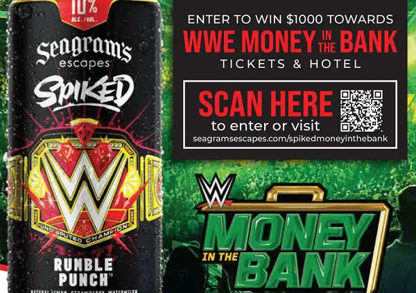 Seagram's Escapes Spiked + WWE Money in The Bank Sweepstakes: Win $1000 Cash for Free! (10 Winners)