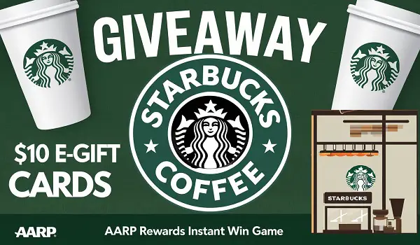 AARP Instant Win $10 Free Starbucks e-Gift Card Giveaway (125 Winners)