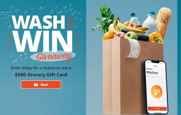 Wash & Win Grocery Giveaway Sweepstakes: Win $500 digital Grocery eGift Card! (20 Winners)