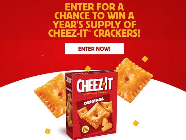 Free Cheez-It Sweepstakes: Win a Year Supply of Cheez-It Baked Snack Crackers! (25 Winners)