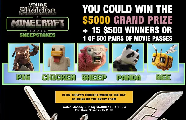 Win Cash & Movie Passes in the Young Sheldon a Minecraft Movie Sweepstakes!