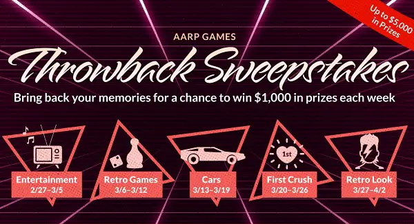 AARP Games Throwback Giveaway: Win $1,000 Cash Prize (Weekly Prizes)  SweepstakesBible