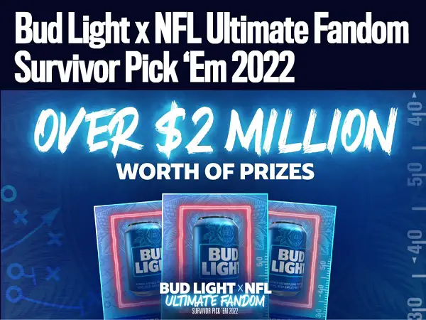 Bud Light on X: We've got $2 million in prizes up for grabs in our Bud  Light x NFL Survivor Pick 'Em Game.  / X